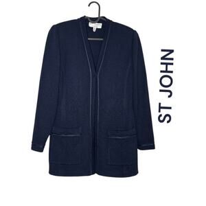 St John By Marie Gray Cardigan Jacket Knit Women's, 6 Navy Long Sleeve/pockets